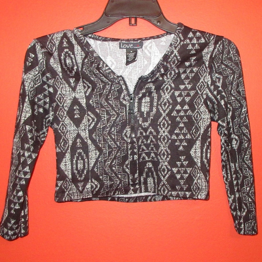 Zip up Crop Top Tribal Print Small